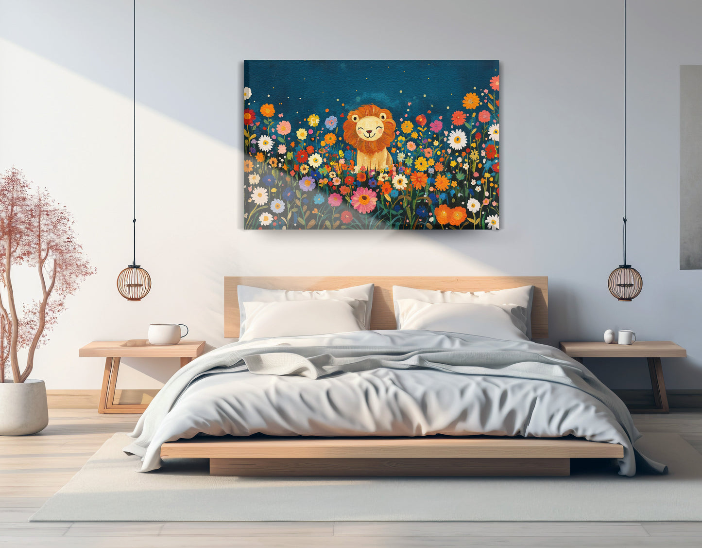 Lion Wildflower Garden African American canvas print displayed as bedroom wall decor