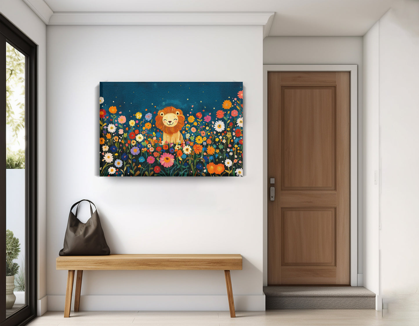 Lion Wildflower Garden African American canvas print displayed as entryway wall decor