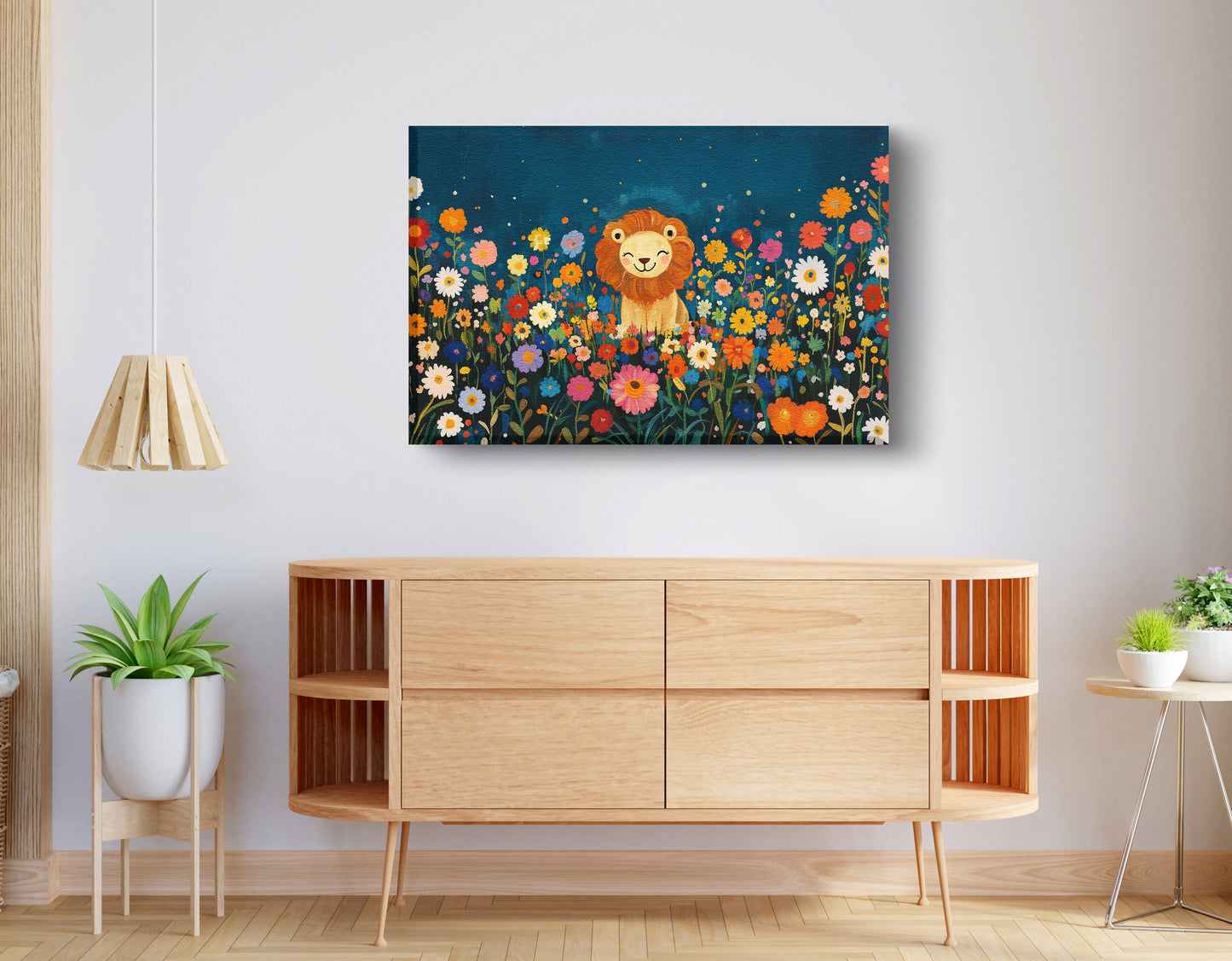 Lion Wildflower Garden African American canvas print displayed as living room wall decor