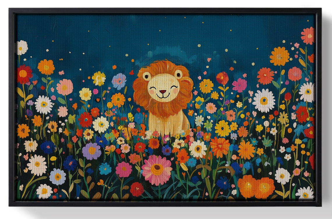 Framed Lion Wildflower Garden African American canvas print for home decor
