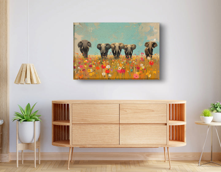 Elephant Herd Wildflower African American Wall Art