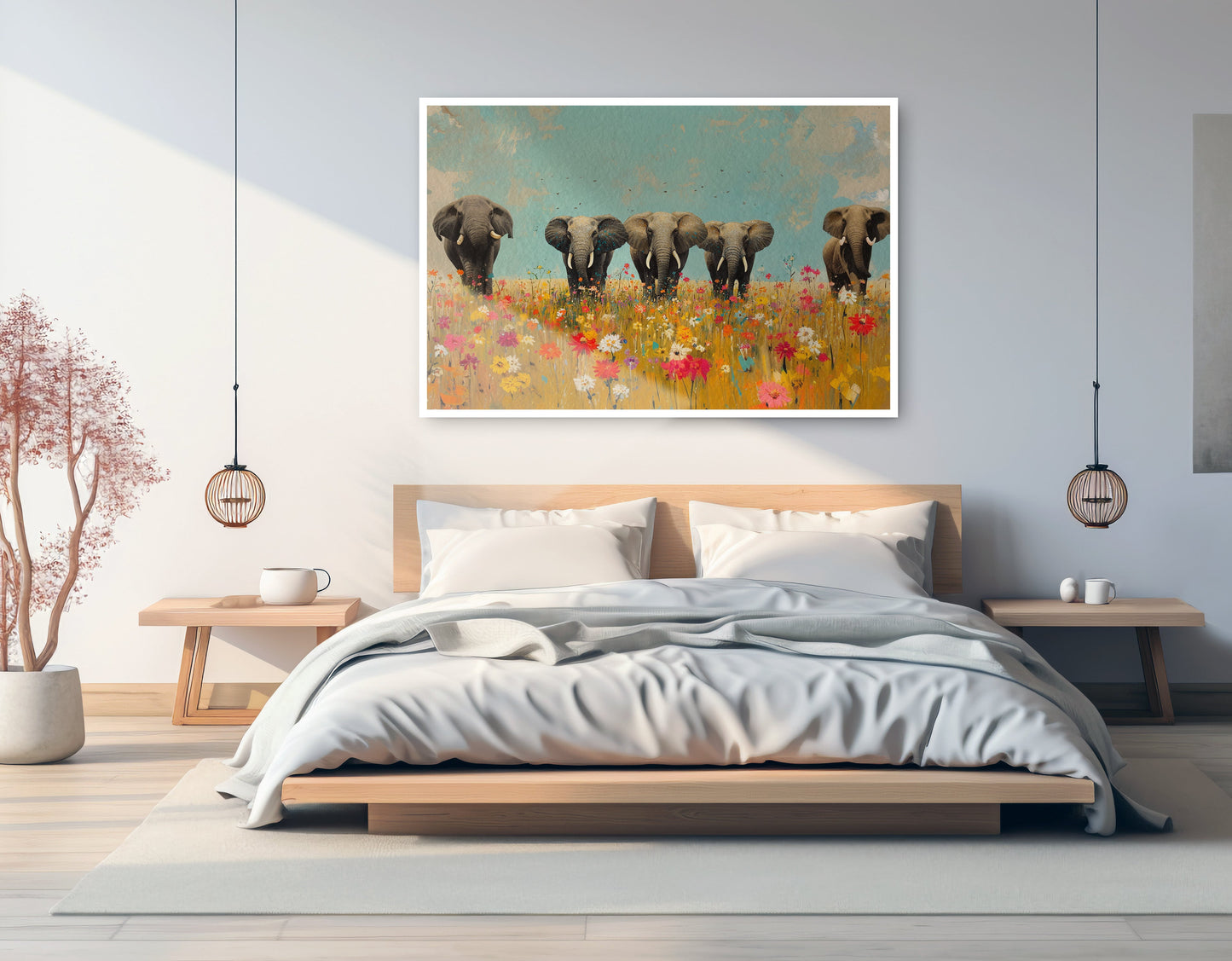 Elephant Herd Wildflower African American canvas print artwork view