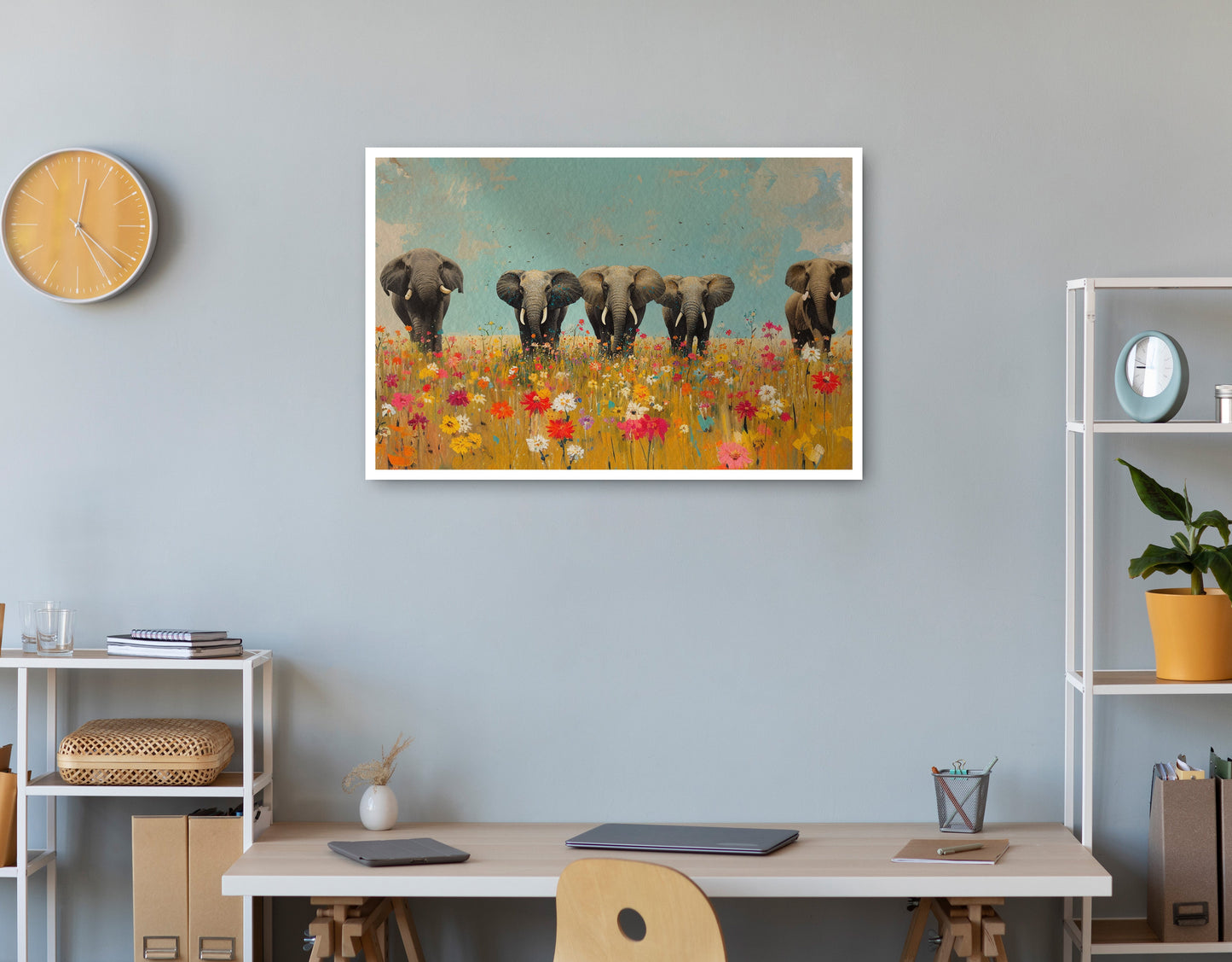 Elephant Herd Wildflower African American canvas print print view