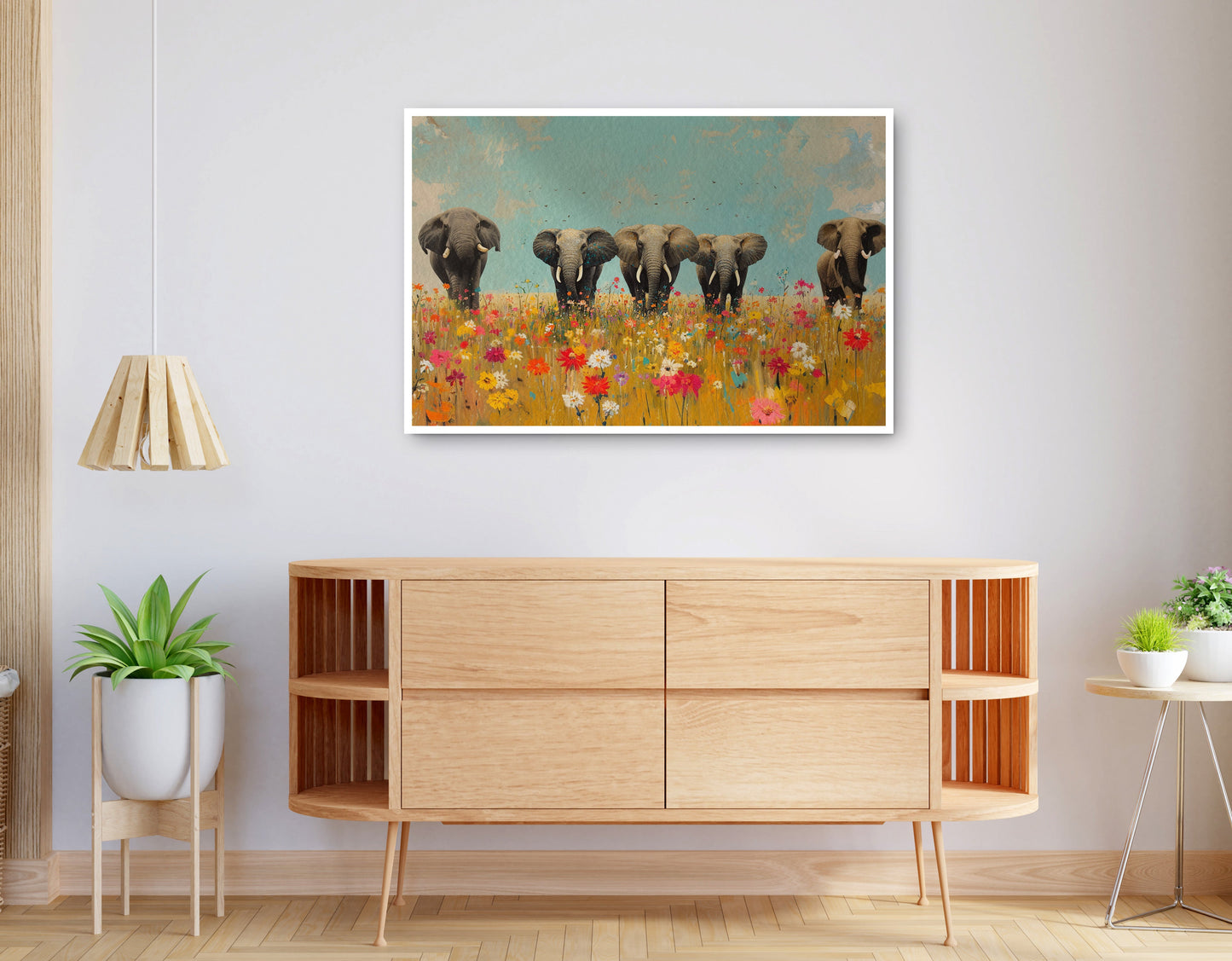 Alternate view of Elephant Herd Wildflower African American canvas print