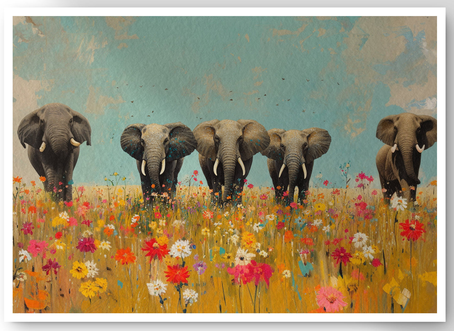 Elephant Herd Wildflower African American canvas print by MoomZee Artwork