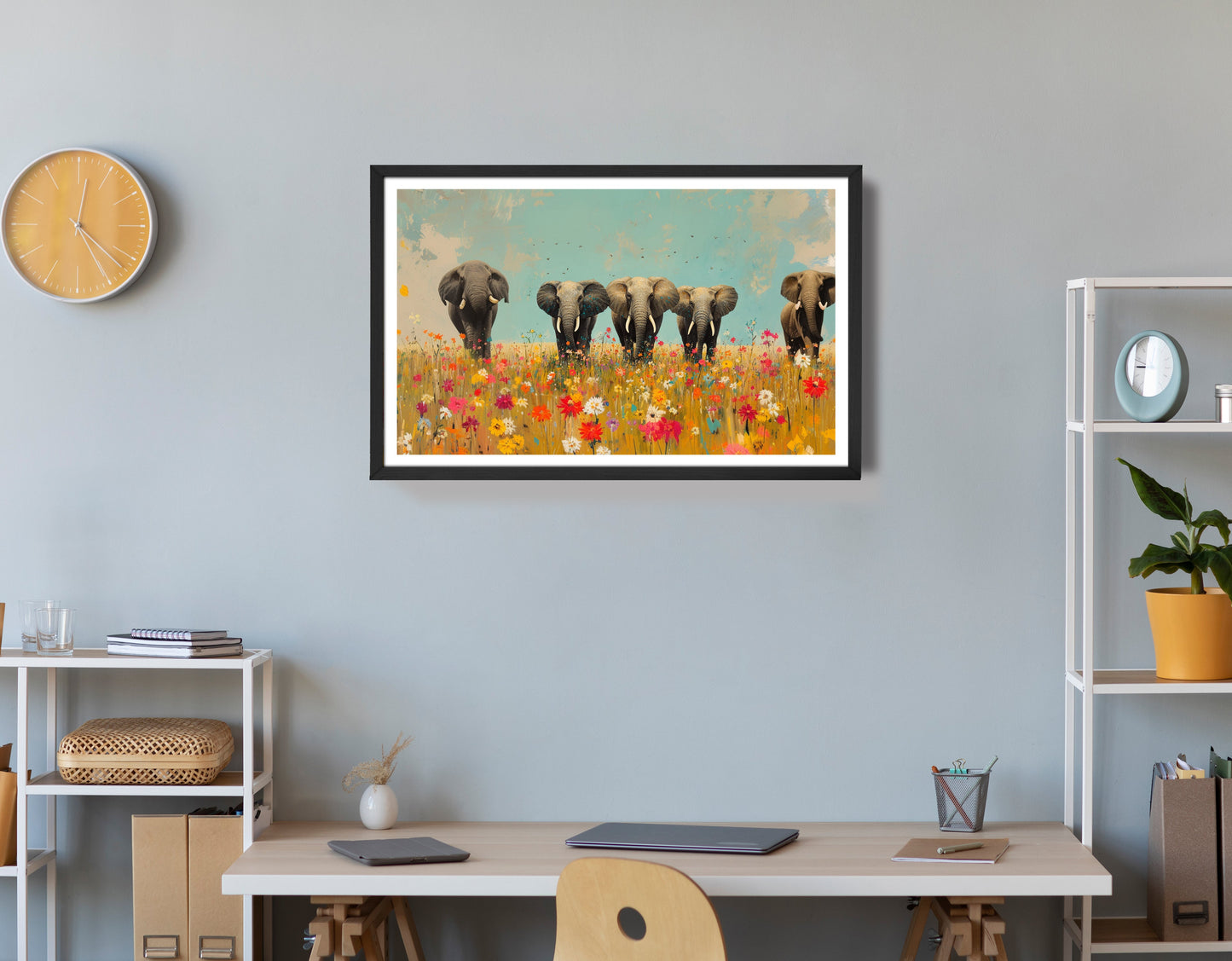 Elephant Herd Wildflower African American canvas print view 72