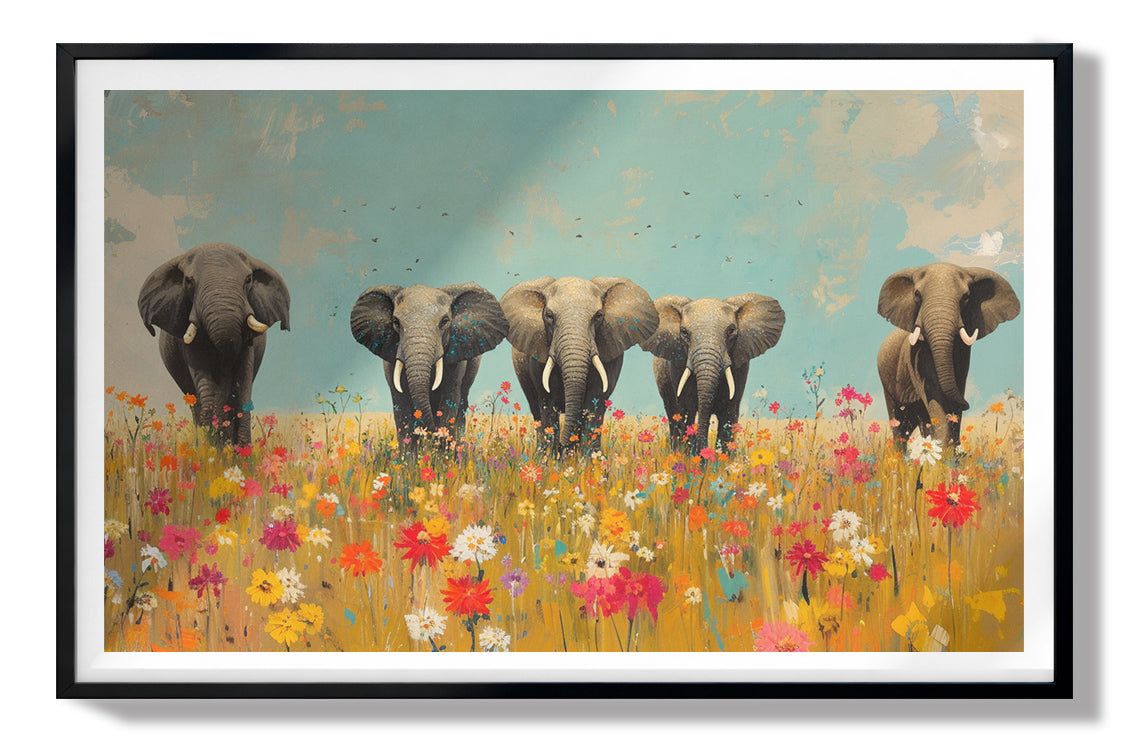 Elephant Herd Wildflower African American canvas print view 67