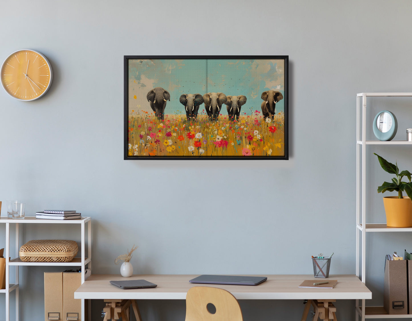 Elephant Herd Wildflower African American canvas print view 30