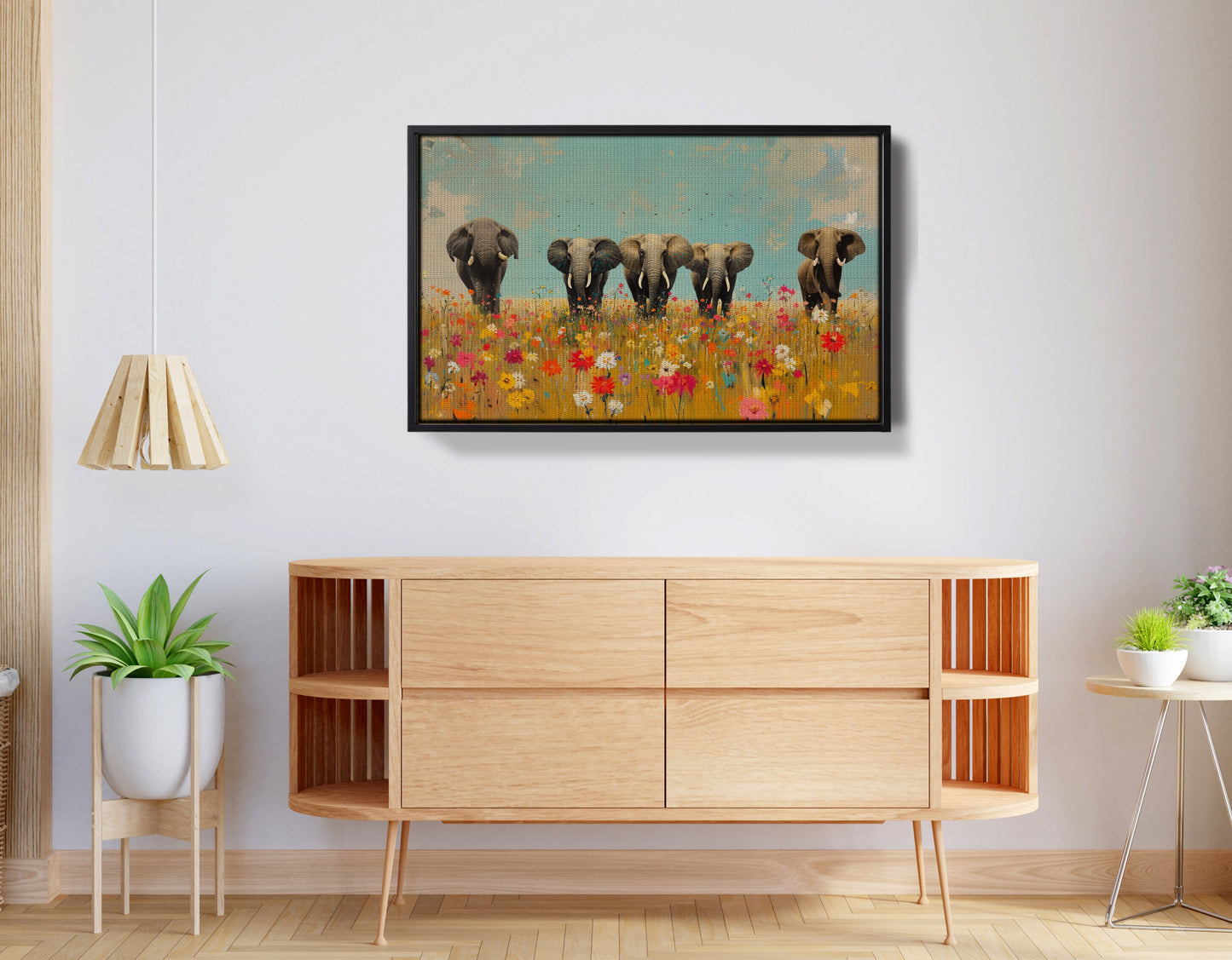 Elephant Herd Wildflower African American canvas print view 26