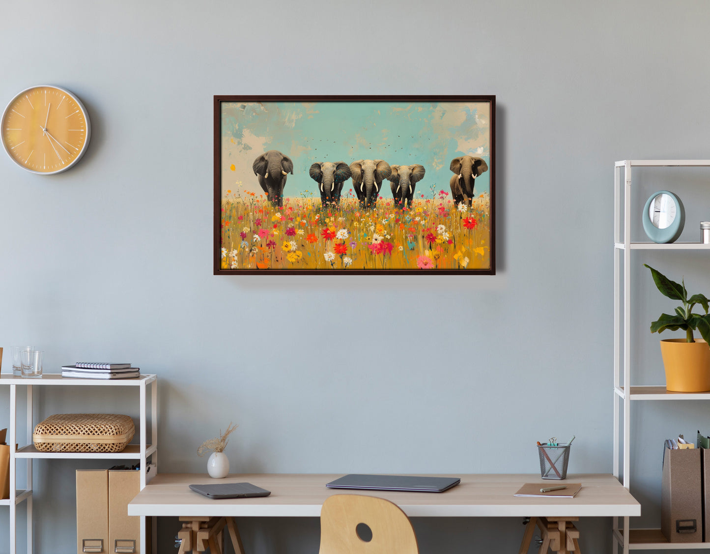 Elephant Herd Wildflower African American canvas print view 36