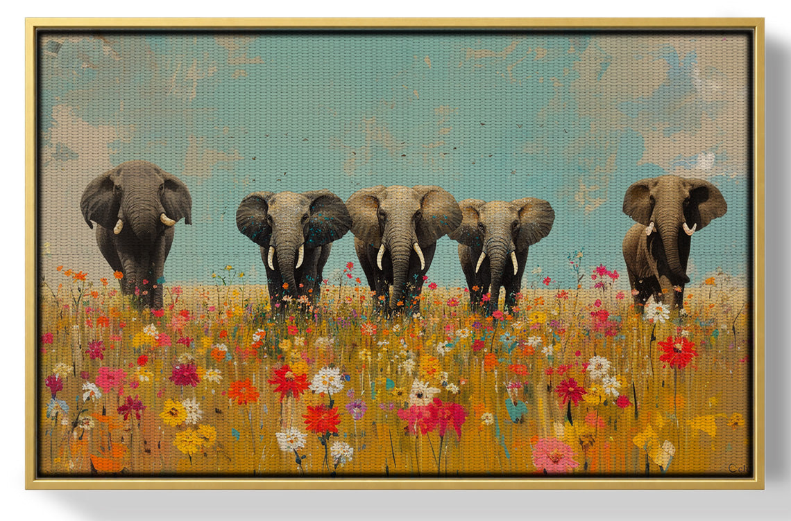 Elephant Herd Wildflower African American canvas print view 37