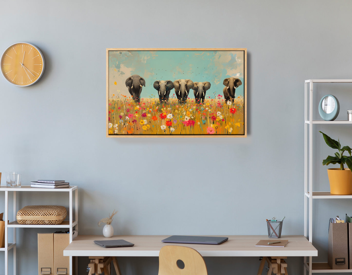 Elephant Herd Wildflower African American canvas print view 54