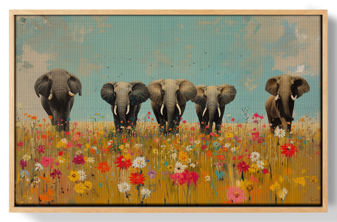 Elephant Herd Wildflower African American canvas print view 49