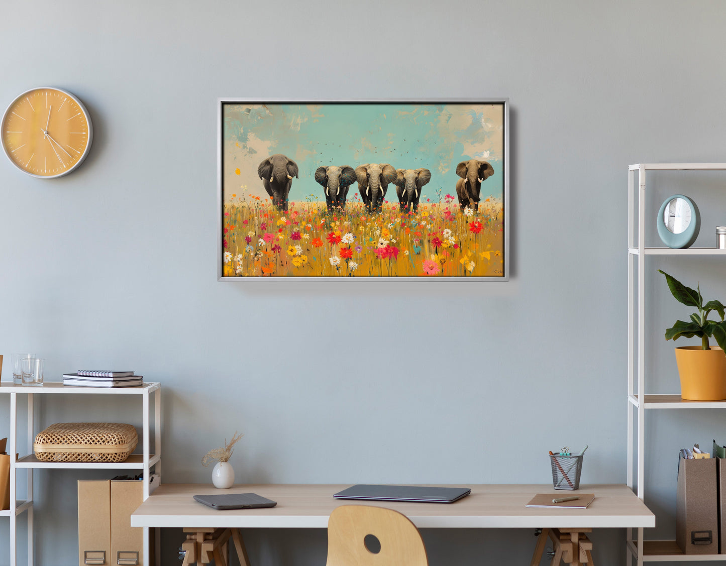 Elephant Herd Wildflower African American canvas print view 60