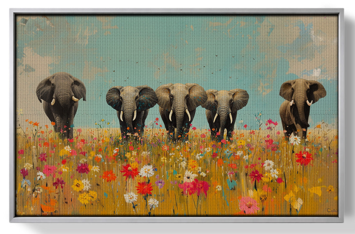 Elephant Herd Wildflower African American canvas print view 55