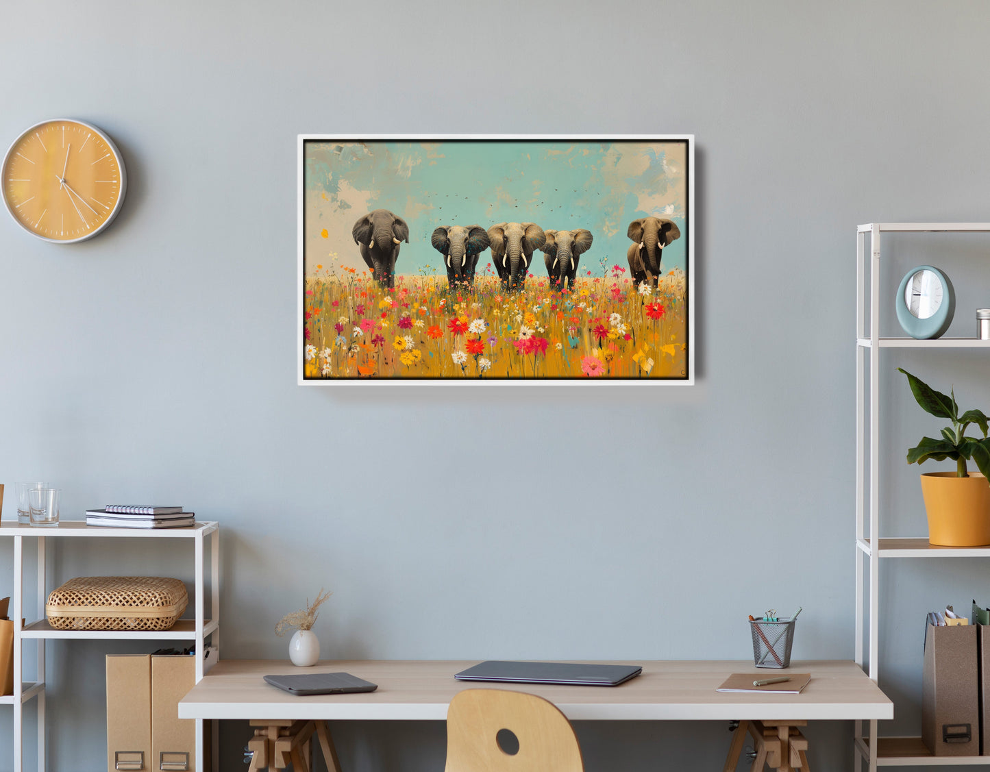 Elephant Herd Wildflower African American canvas print view 66