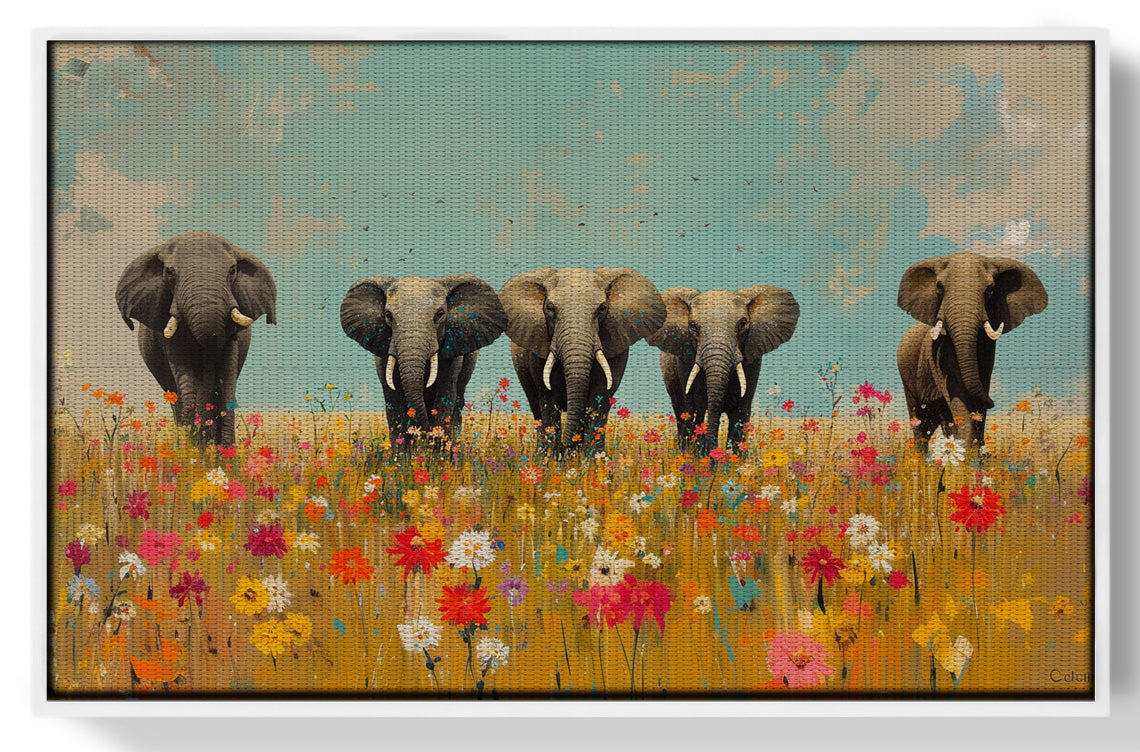 Elephant Herd Wildflower African American canvas print view 61