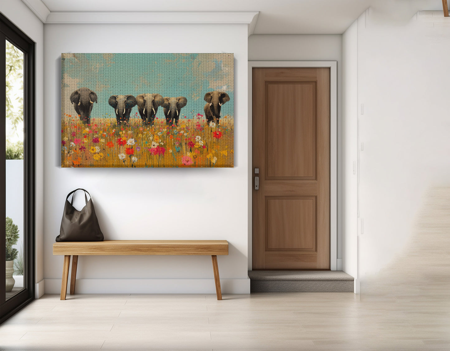 Elephant Herd Wildflower African American canvas print view 17