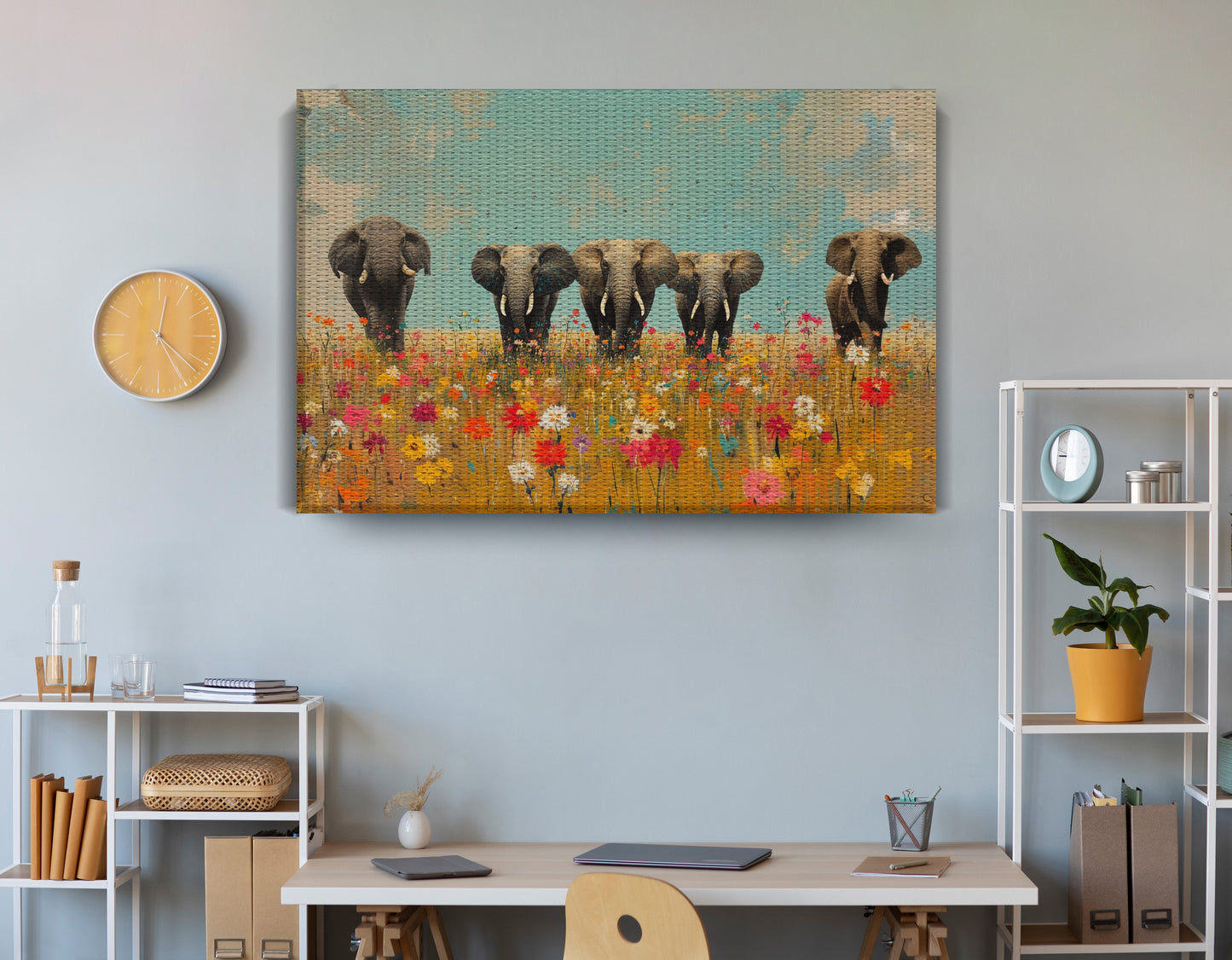 Elephant Herd Wildflower African American canvas print view 18