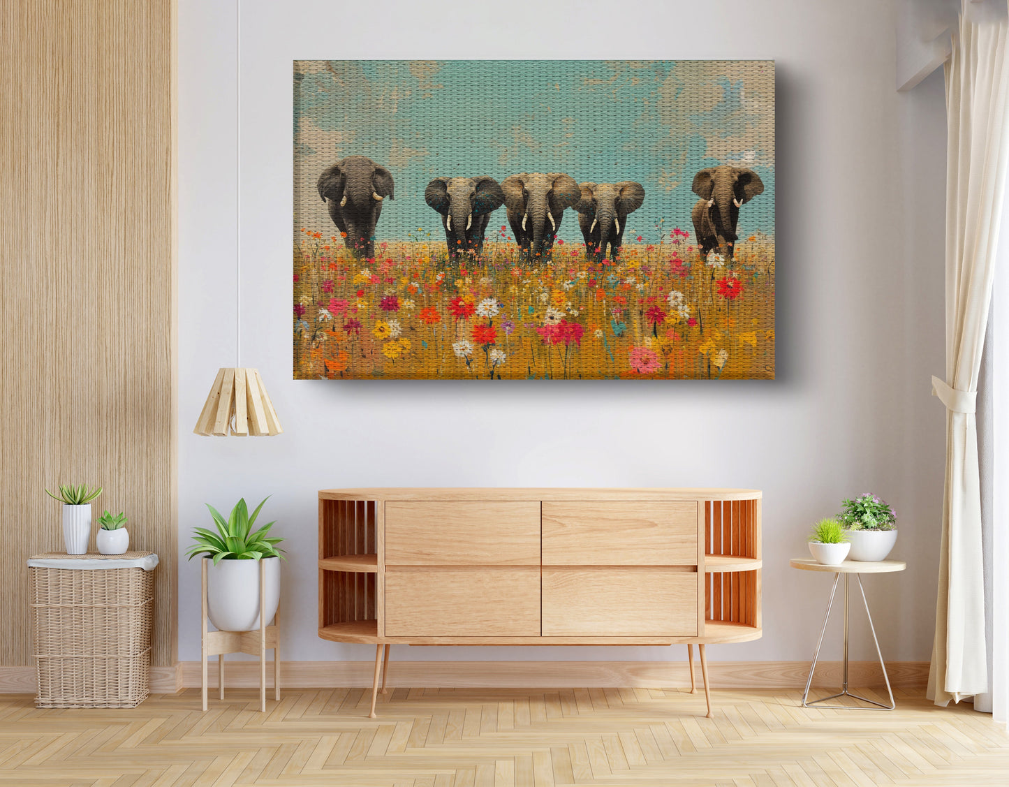 Elephant Herd Wildflower African American canvas print view 14