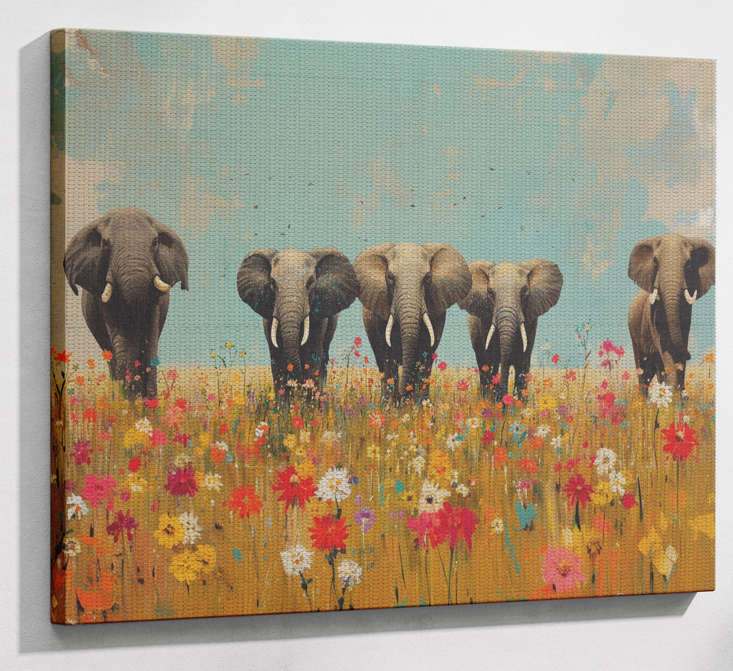 Elephant Herd Wildflower African American canvas print view 13