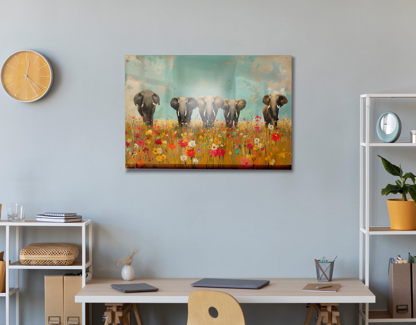 Elephant Herd Wildflower African American canvas print view 24