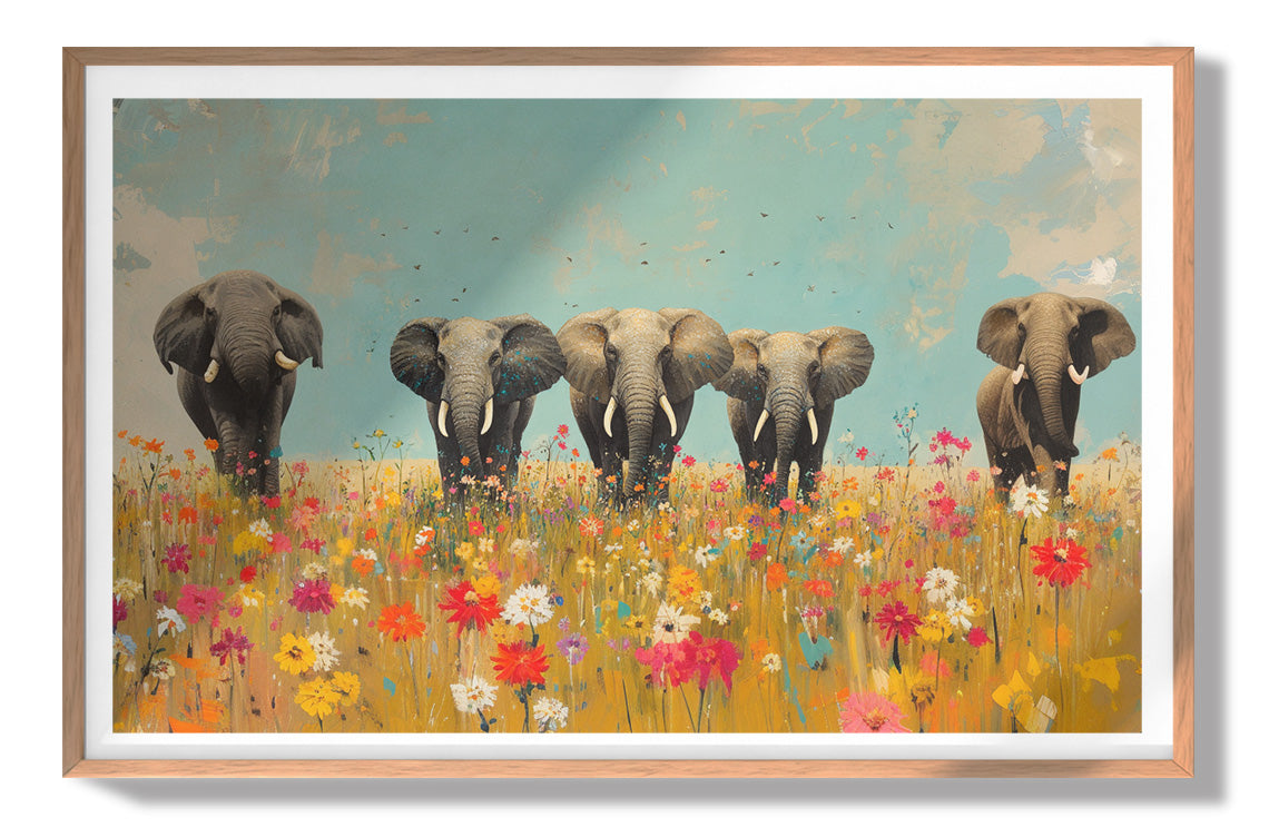 Elephant Herd Wildflower African American canvas print view 79
