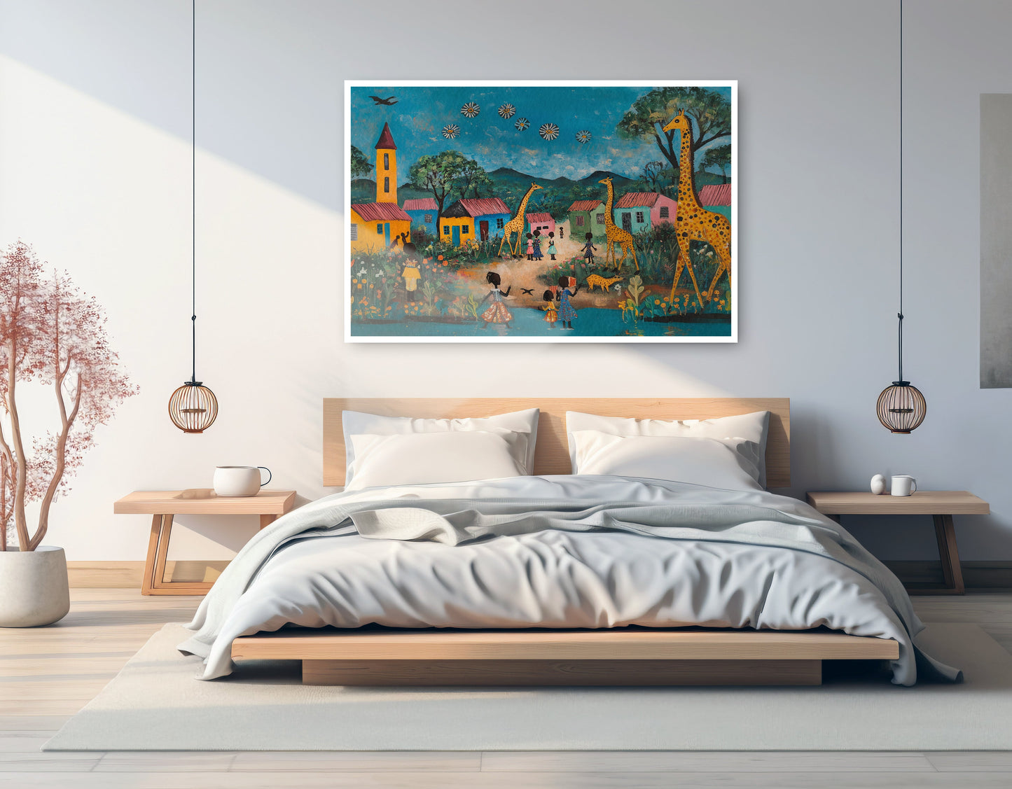 Giraffe Village Folk Black Black culture wall art artwork view