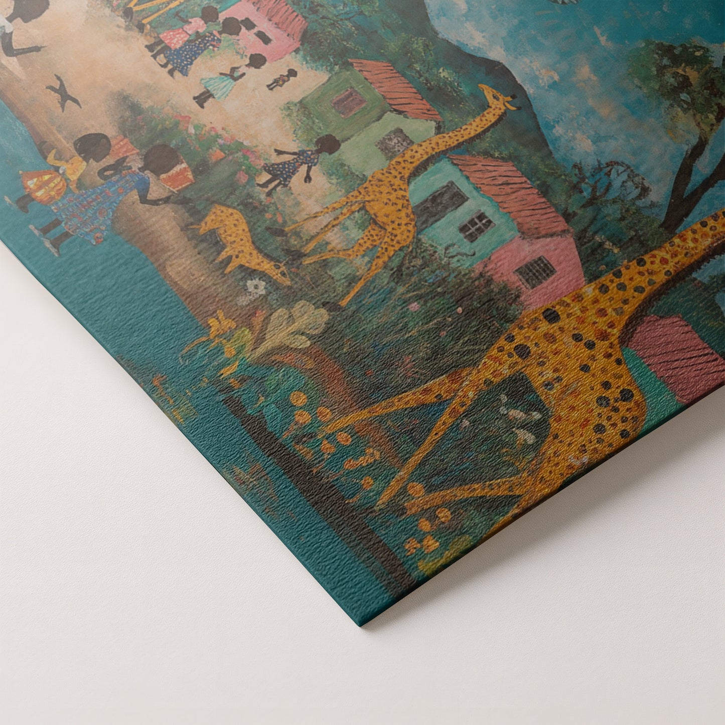 Giraffe Village Folk Black Black culture wall art artwork by MoomZee Artwork