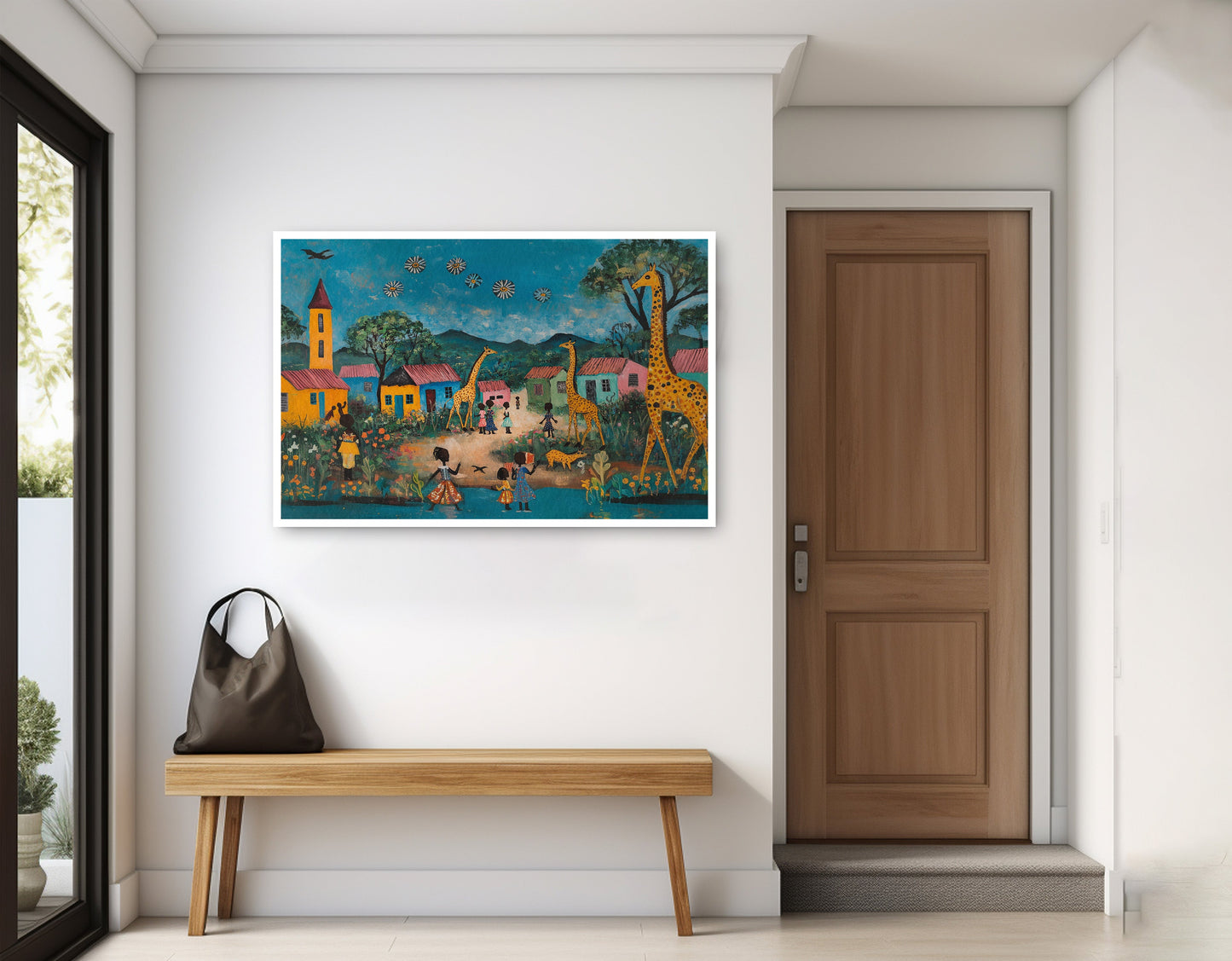 Giraffe Village Folk Black Black culture wall art home decor view