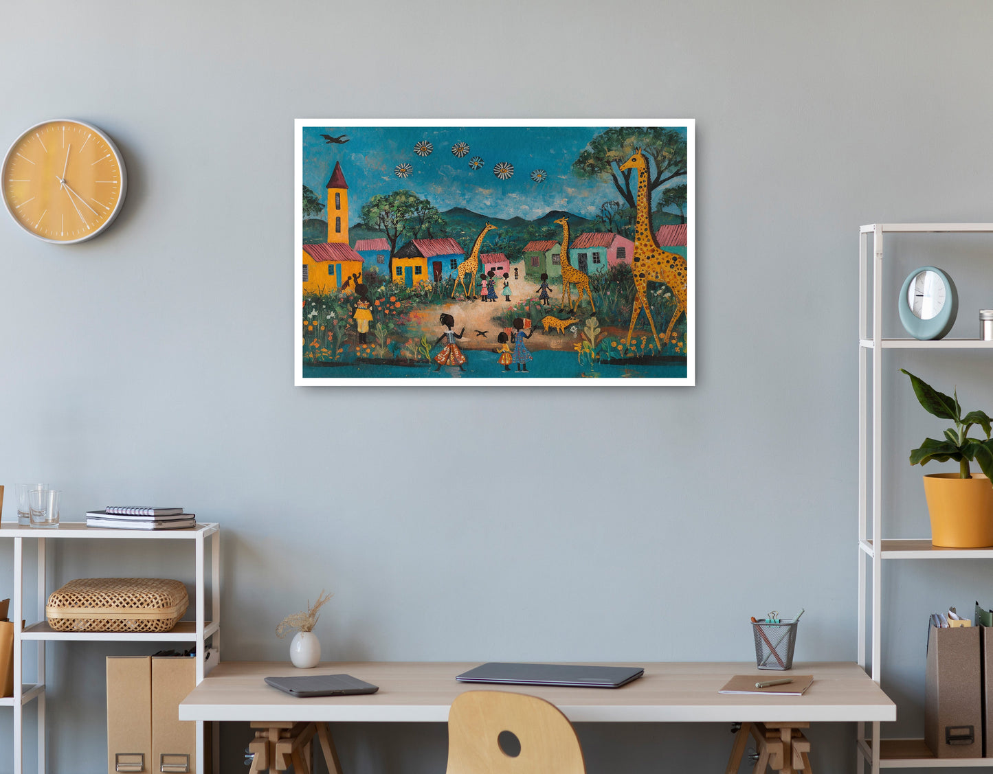 Giraffe Village Folk Black Black culture wall art print view
