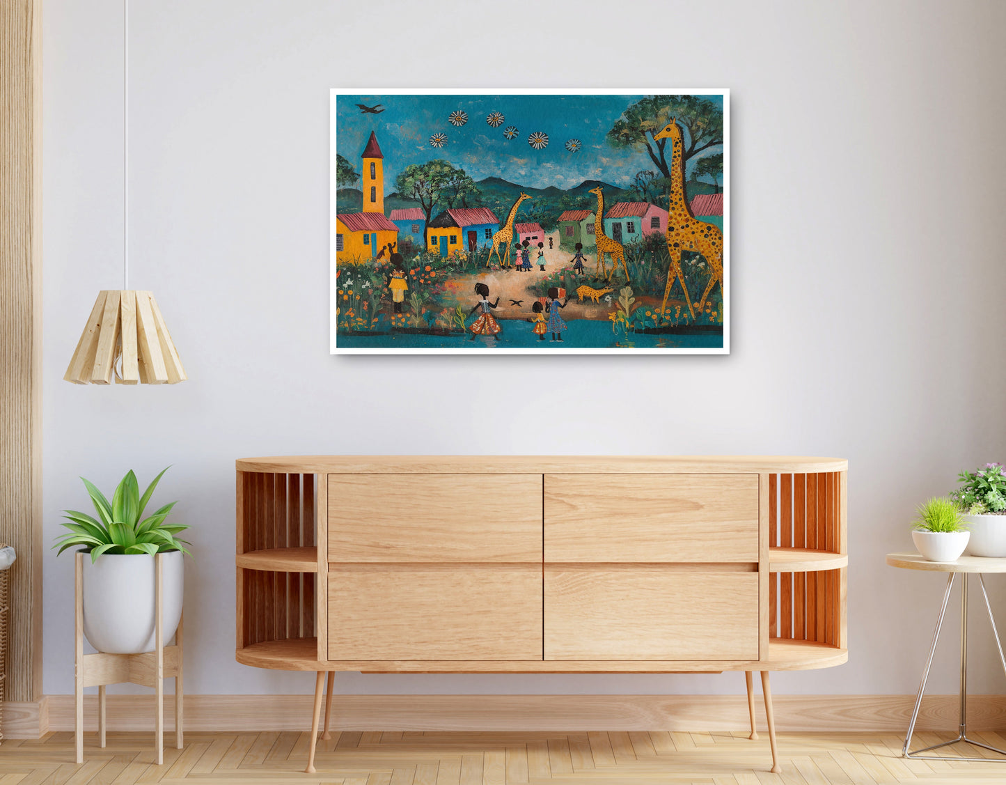 Alternate view of Giraffe Village Folk Black Black culture wall art canvas print