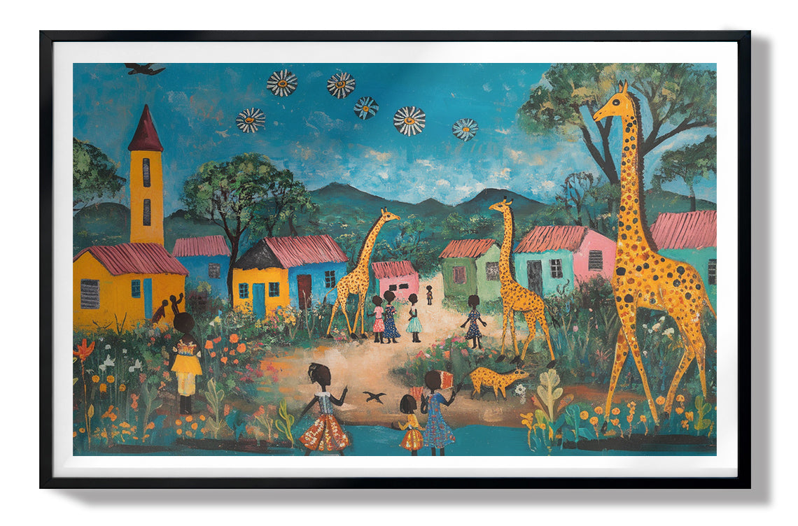 Giraffe Village Folk Black Black culture wall art view 67