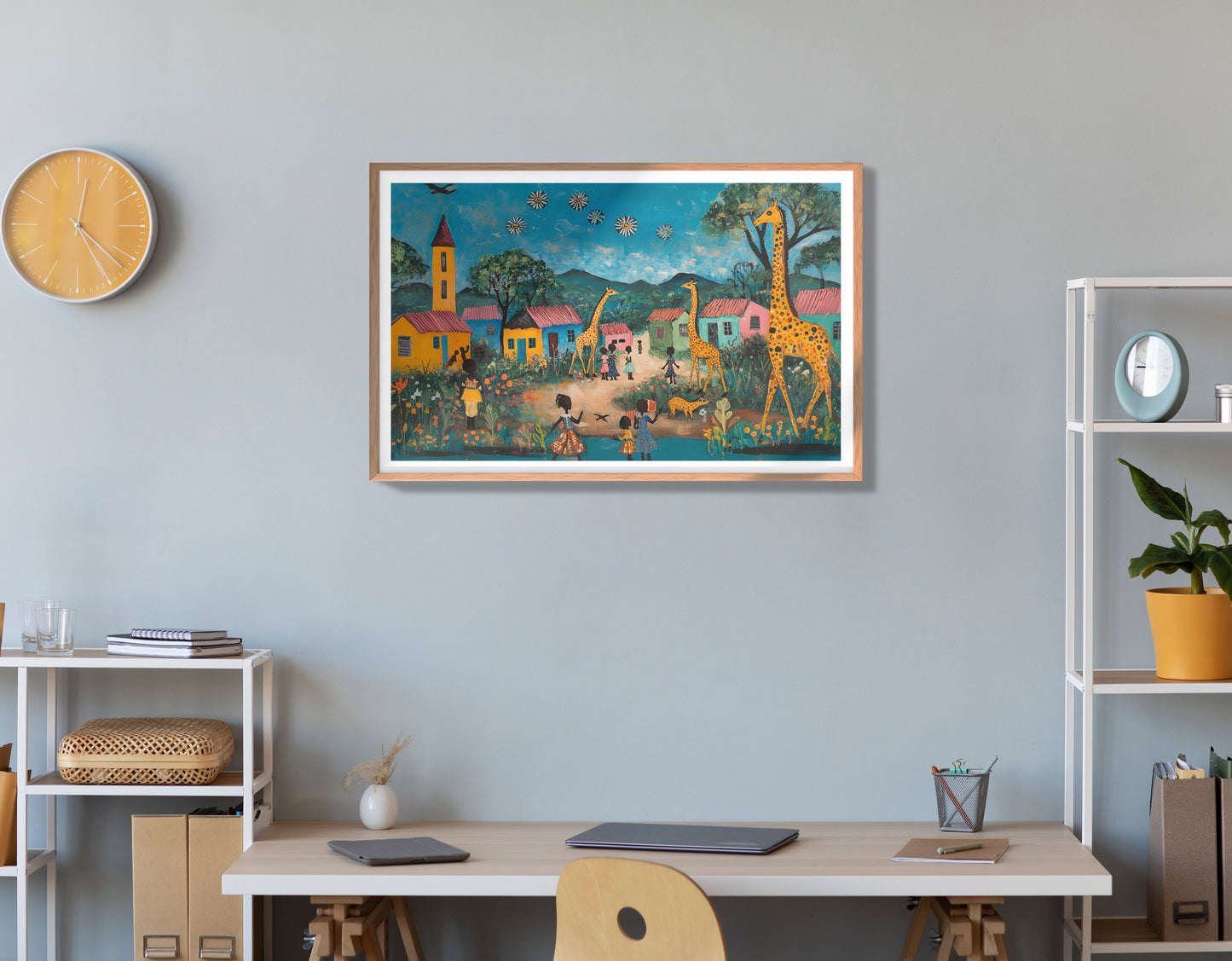 Giraffe Village Folk Black Black culture wall art view 84
