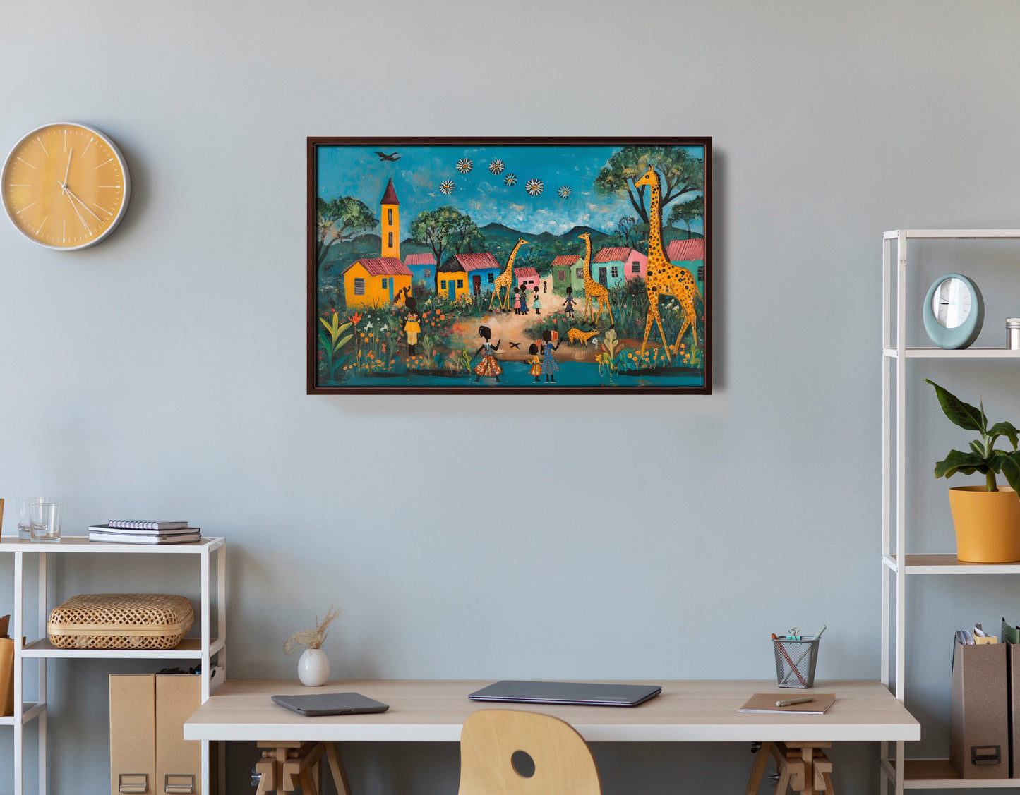 Giraffe Village Folk Black Black culture wall art view 36