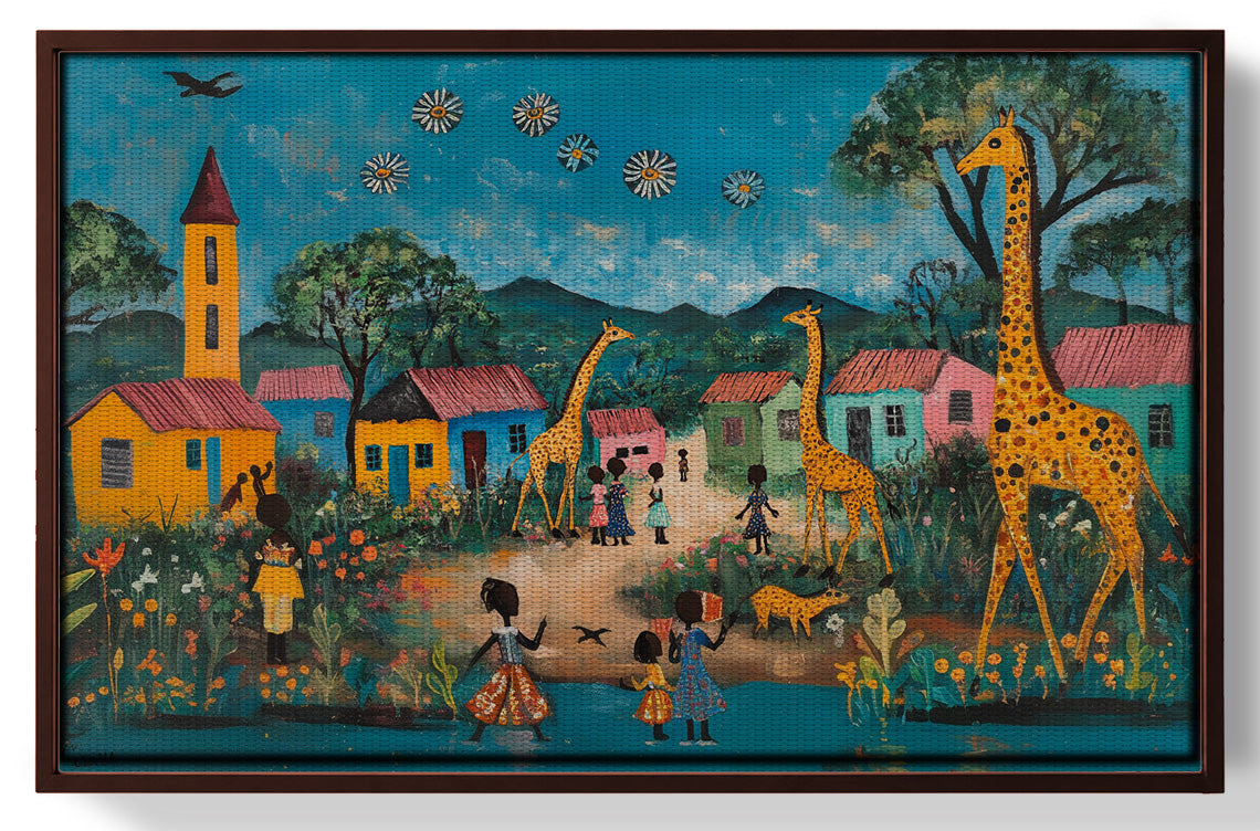 Giraffe Village Folk Black Black culture wall art view 31