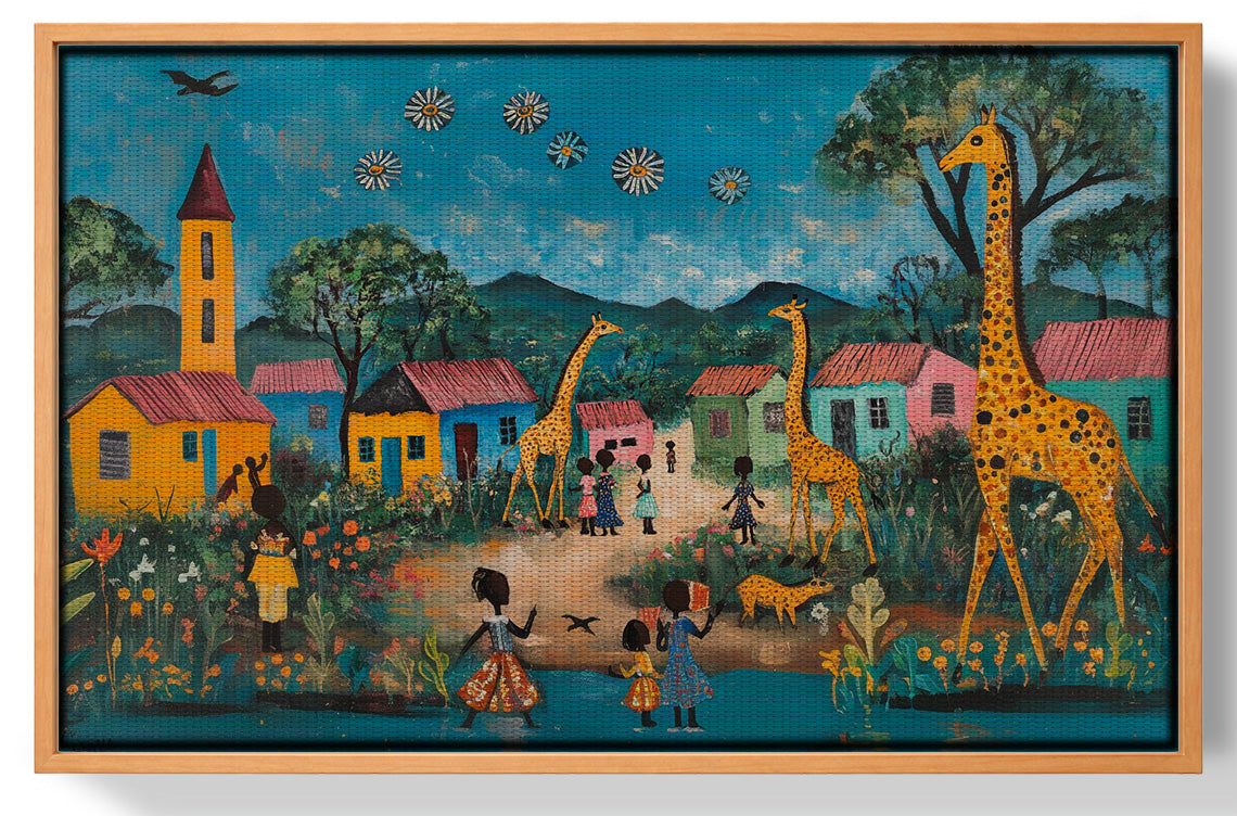 Giraffe Village Folk Black Black culture wall art view 43