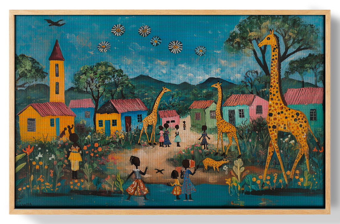 Giraffe Village Folk Black Black culture wall art view 49