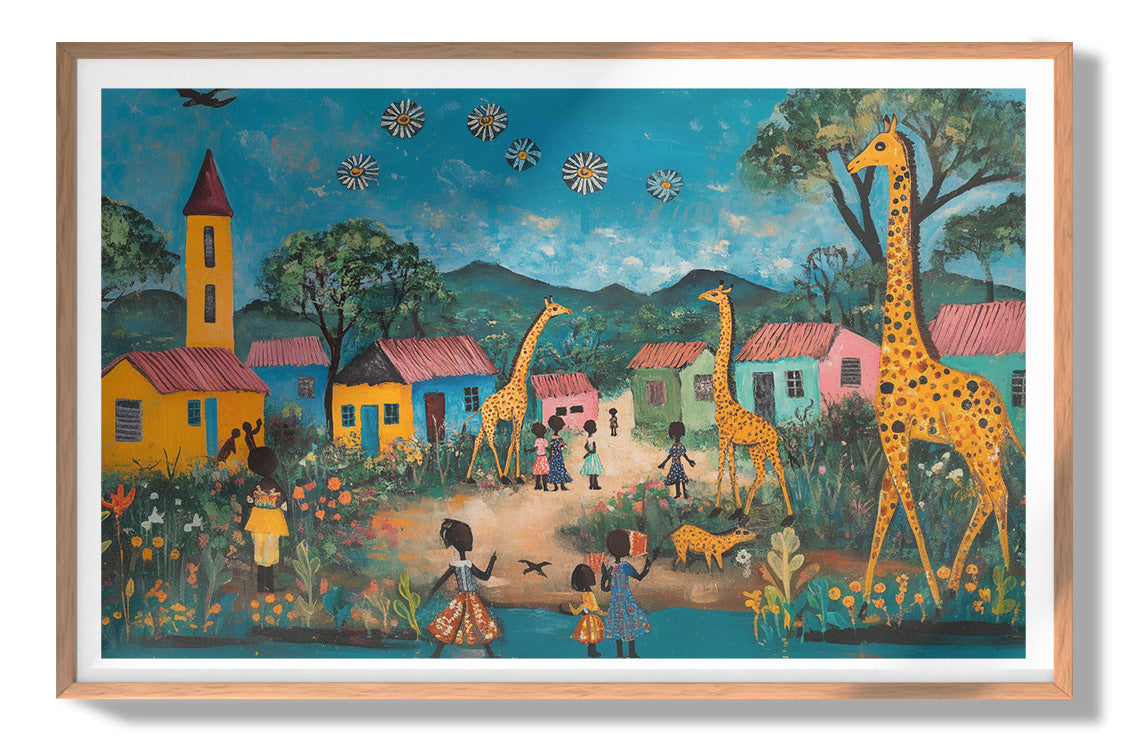 Giraffe Village Folk Black Black culture wall art view 79