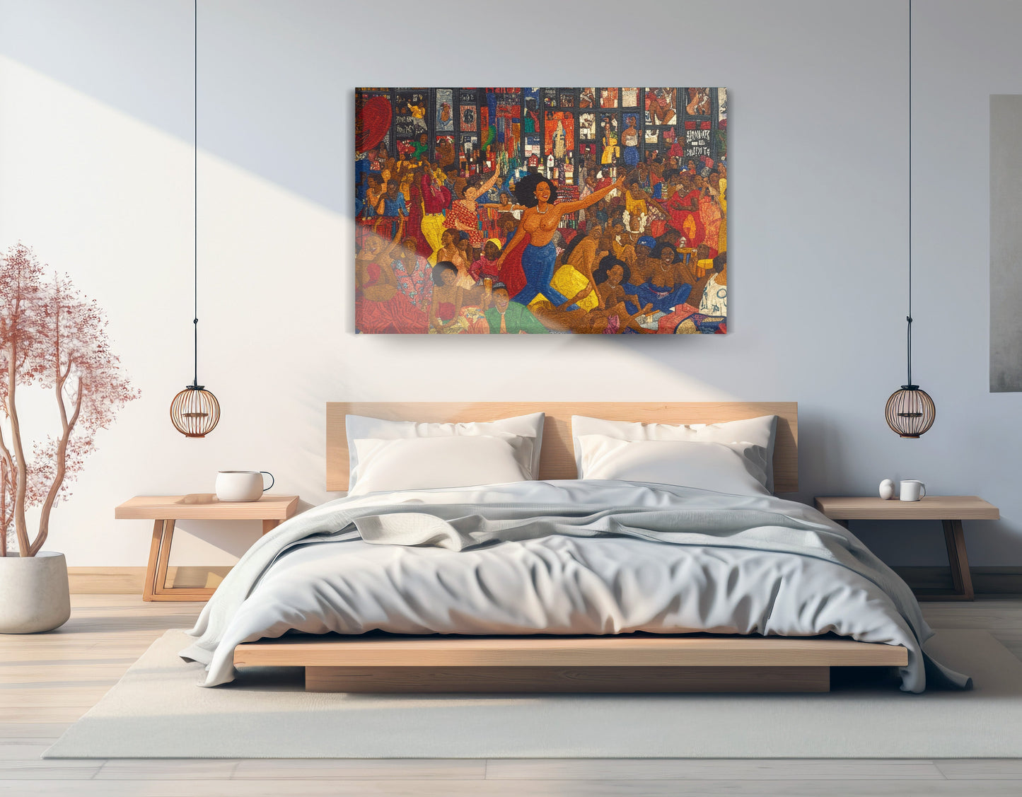 Black Joy Dance Party Black culture wall art displayed as bedroom wall decor