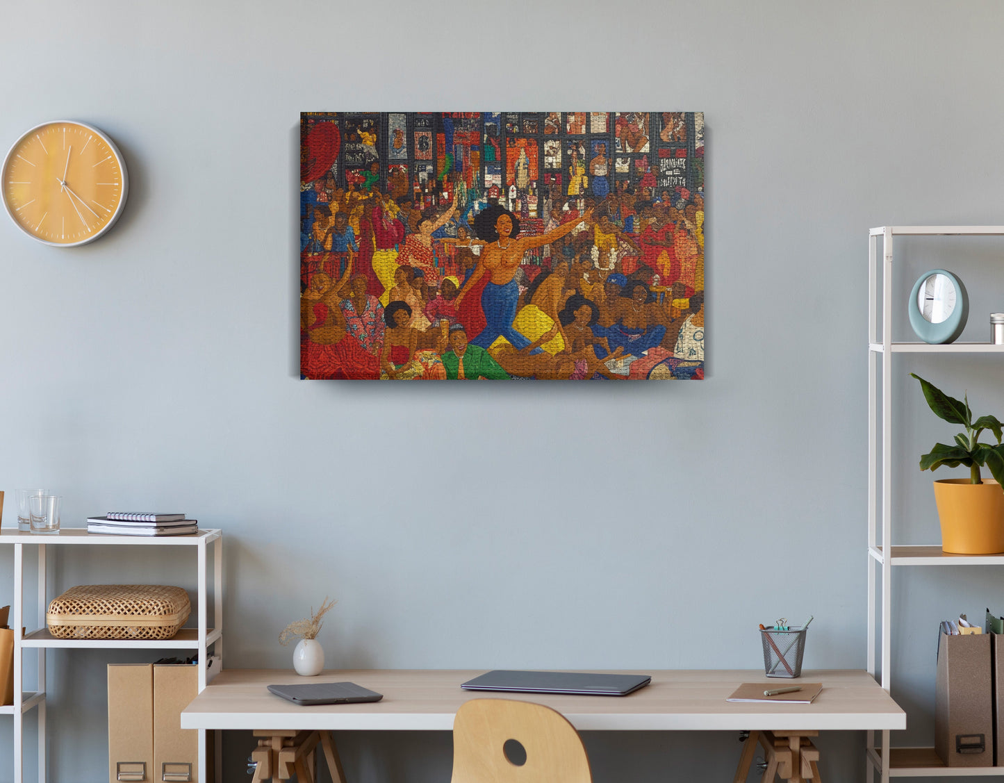 Black Joy Dance Party Black culture wall art displayed as office wall decor