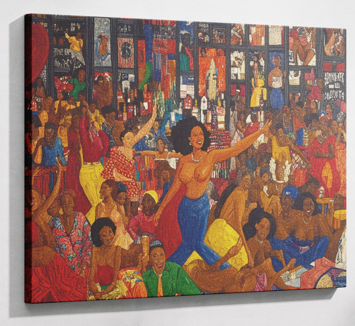 Black Joy Dance Party Black culture wall art canvas print with visible wall art format