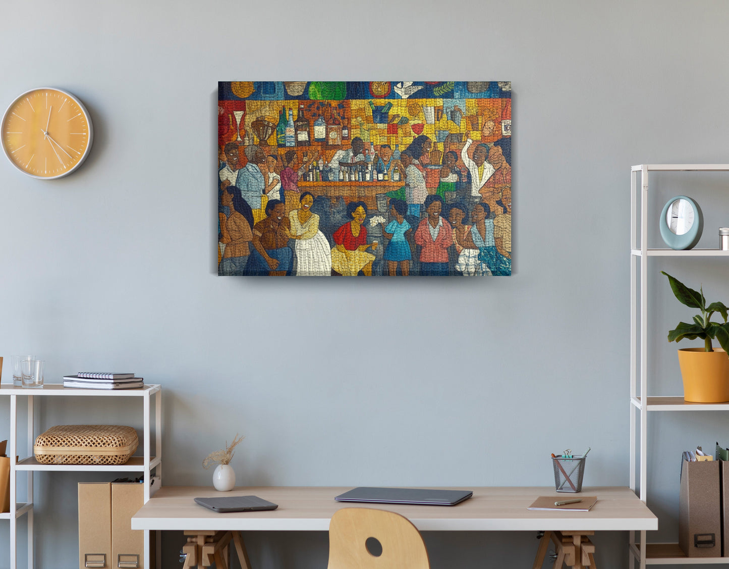Black Community Bar Scene Black culture wall art displayed as office wall decor