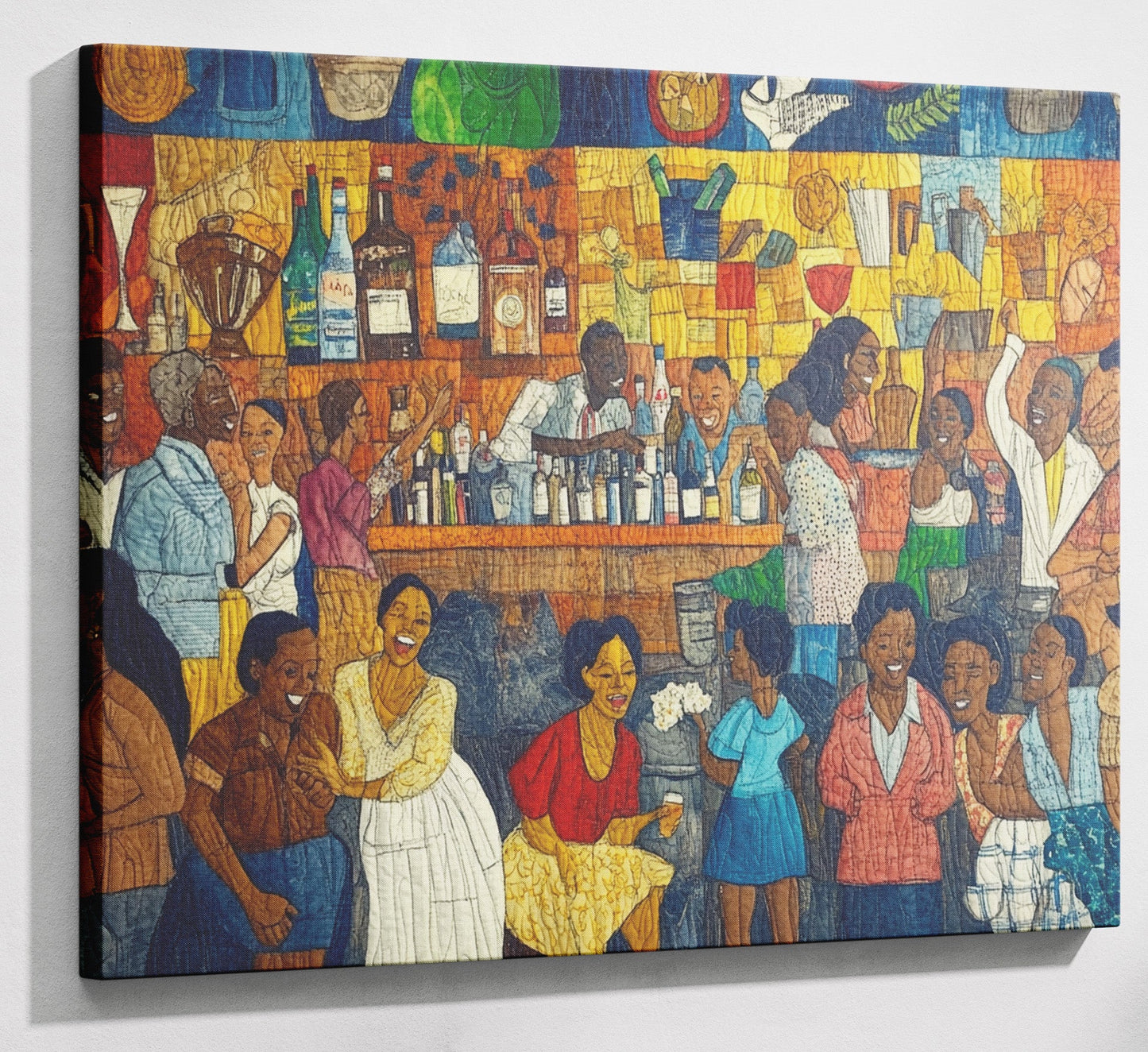 Black Community Bar Scene Black culture wall art canvas print with visible wall art format