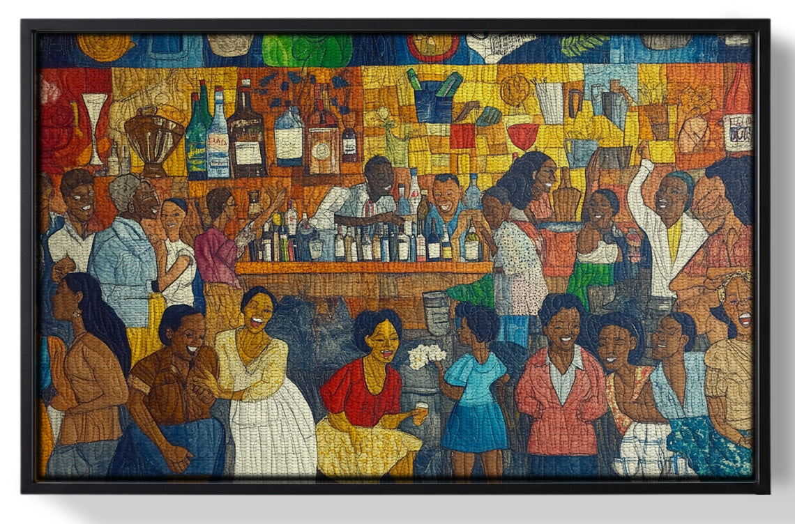 Framed Black Community Bar Scene Black culture wall art for home decor