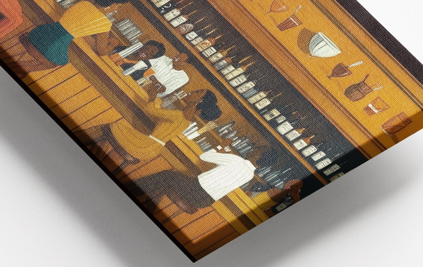 Close-up of Black Bar Lounge Scene African American canvas print detail