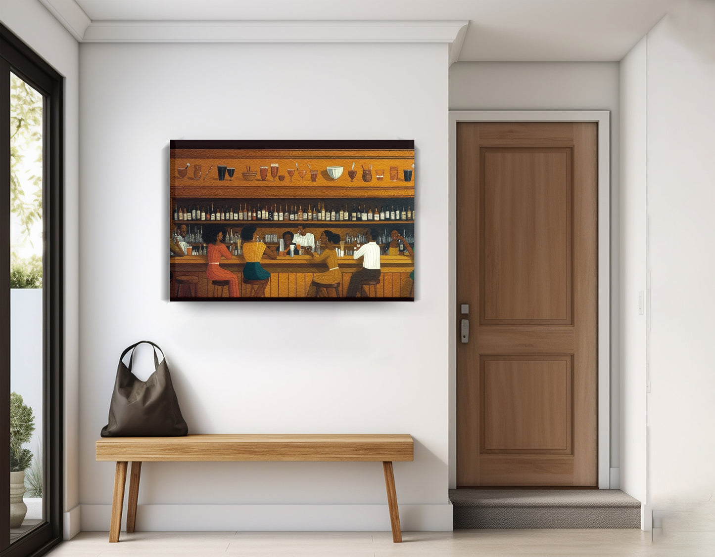 Black Bar Lounge Scene African American canvas print displayed as entryway wall decor