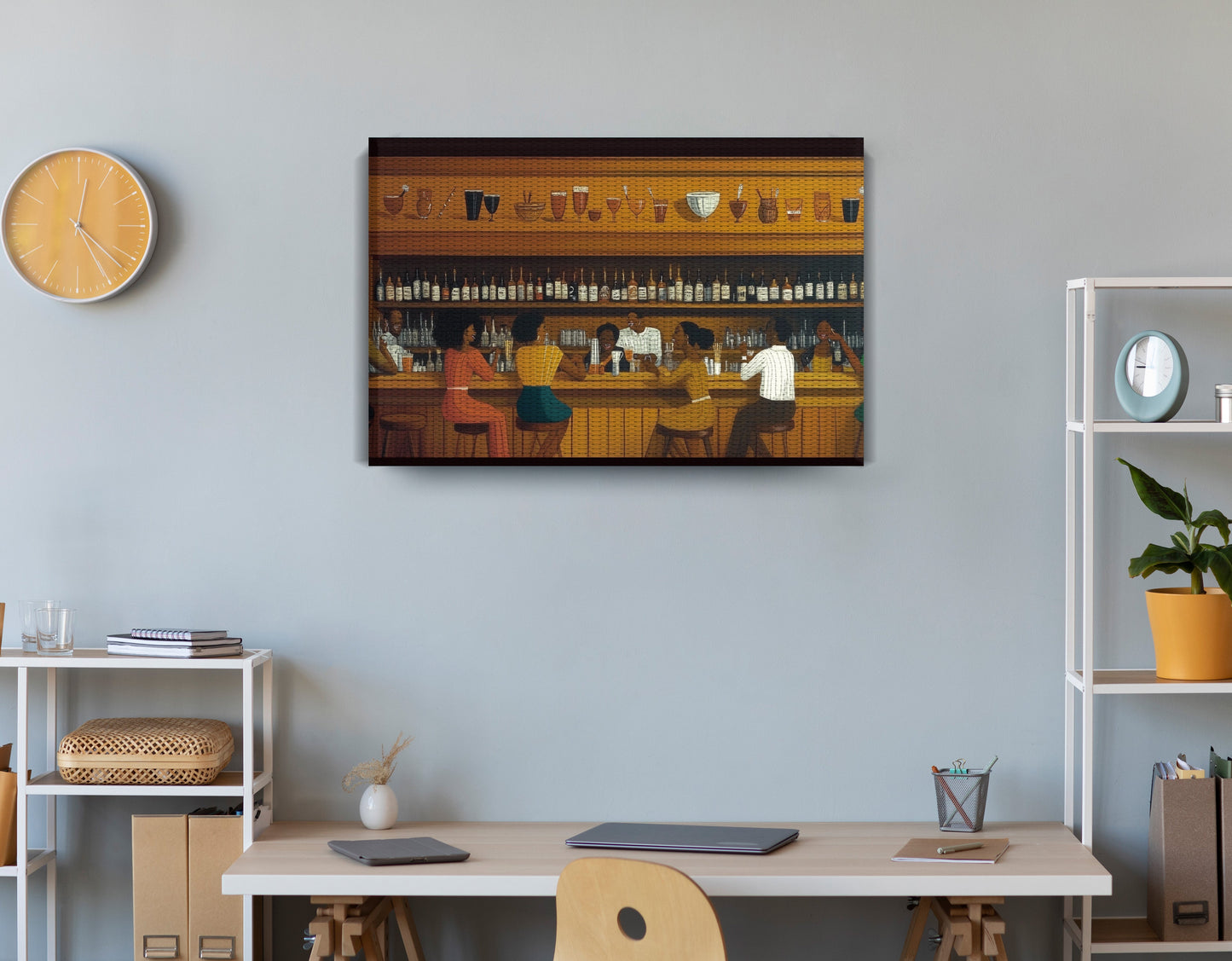 Black Bar Lounge Scene African American canvas print displayed as office wall decor