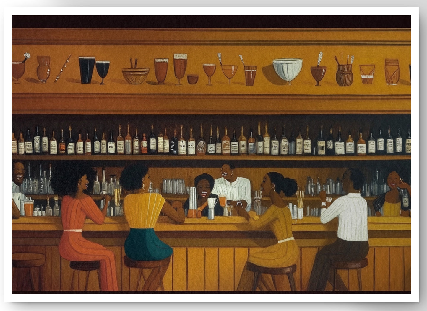 Black Bar Lounge Scene African American canvas print by MoomZee Artwork