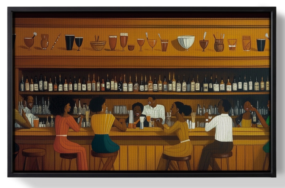 Framed Black Bar Lounge Scene African American canvas print for home decor